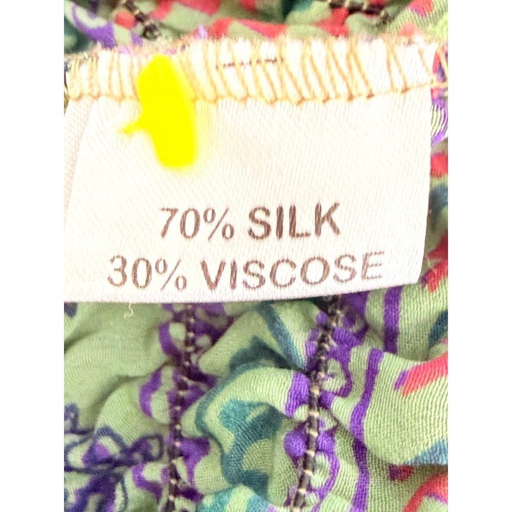 Tiered Boho Silk Blend Skirt Mini Green Paisley Smocked Festival Lettace Hem Y2k - Picture 4 of 6